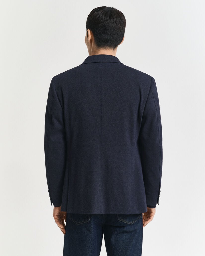 Blazer em jersey e algodão piqué com dois tons slim fit