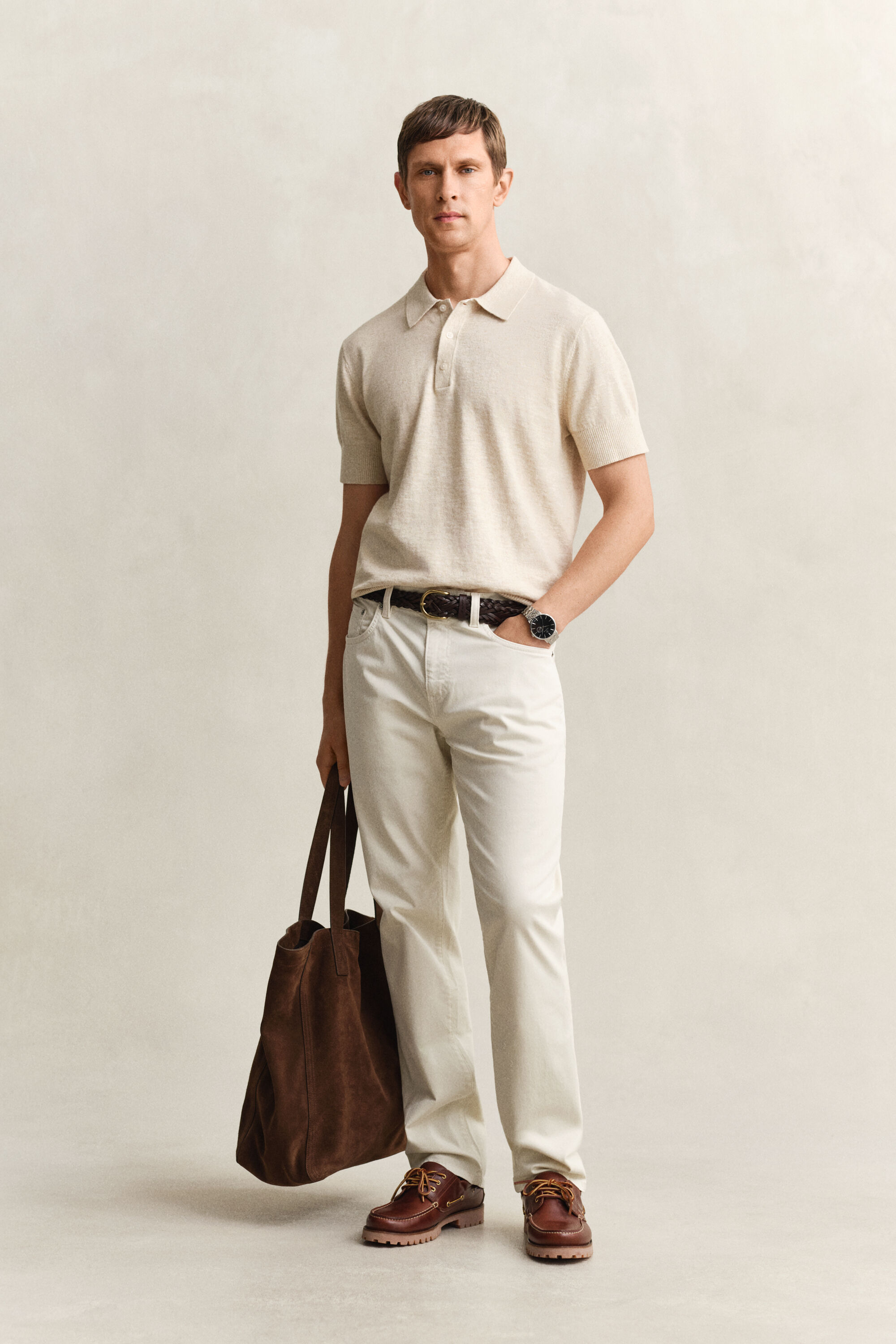 Camisola de malha estilo polo com manga curta em algodão com mistura de fios