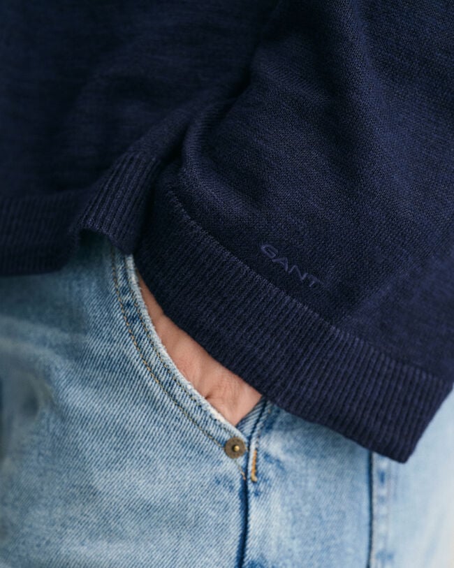 Pulover com decote em V em mistura de linho