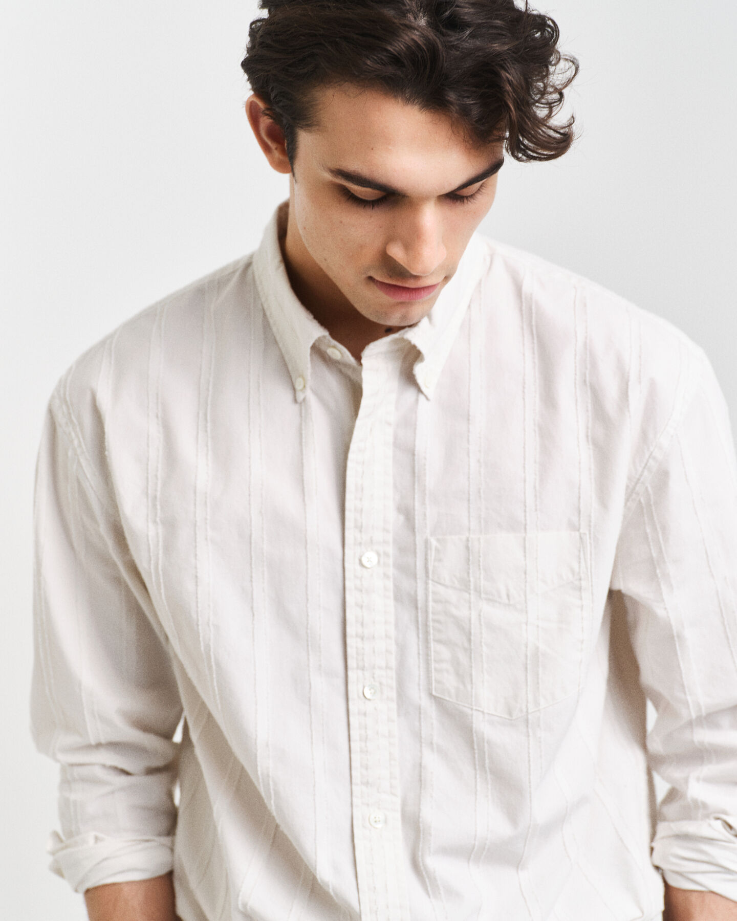 Camisa &agrave;s riscas texturizada relaxed fit