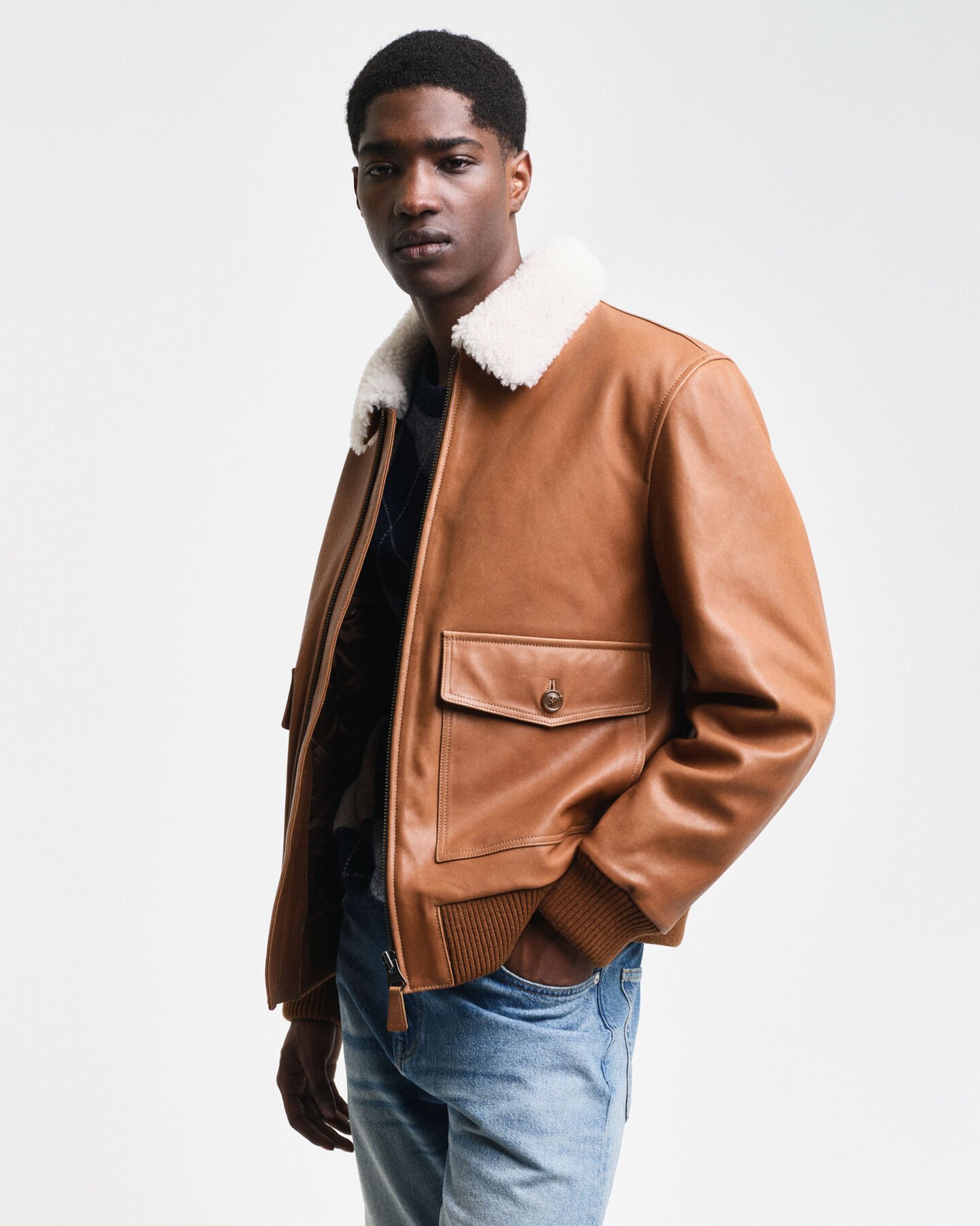 Casaco de aviador em pele