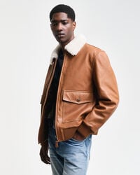 Casaco de aviador em pele