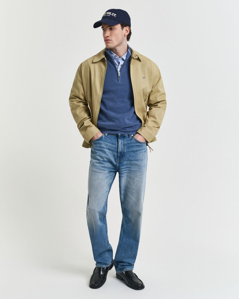 Camisola de malha com meio fecho de correr em algodão piqué