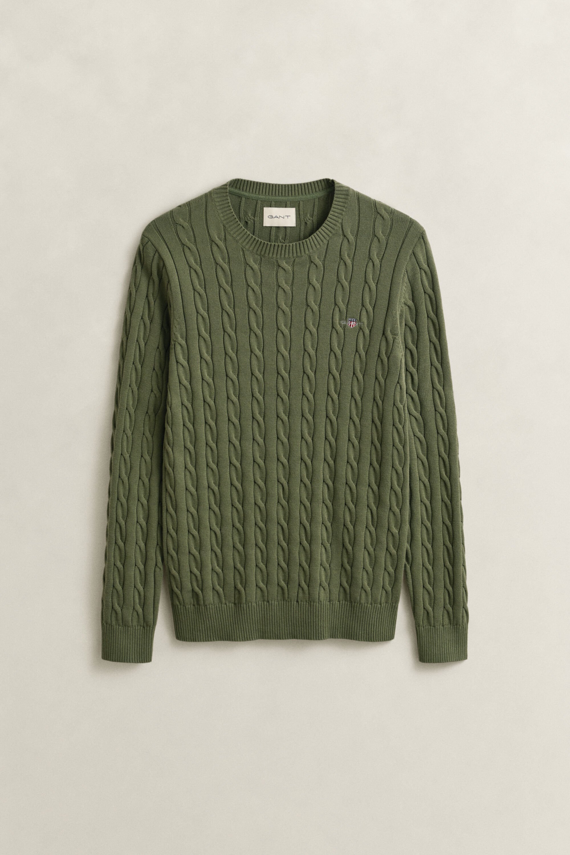 Camisola em malha entrançada de algodão com decote redondo