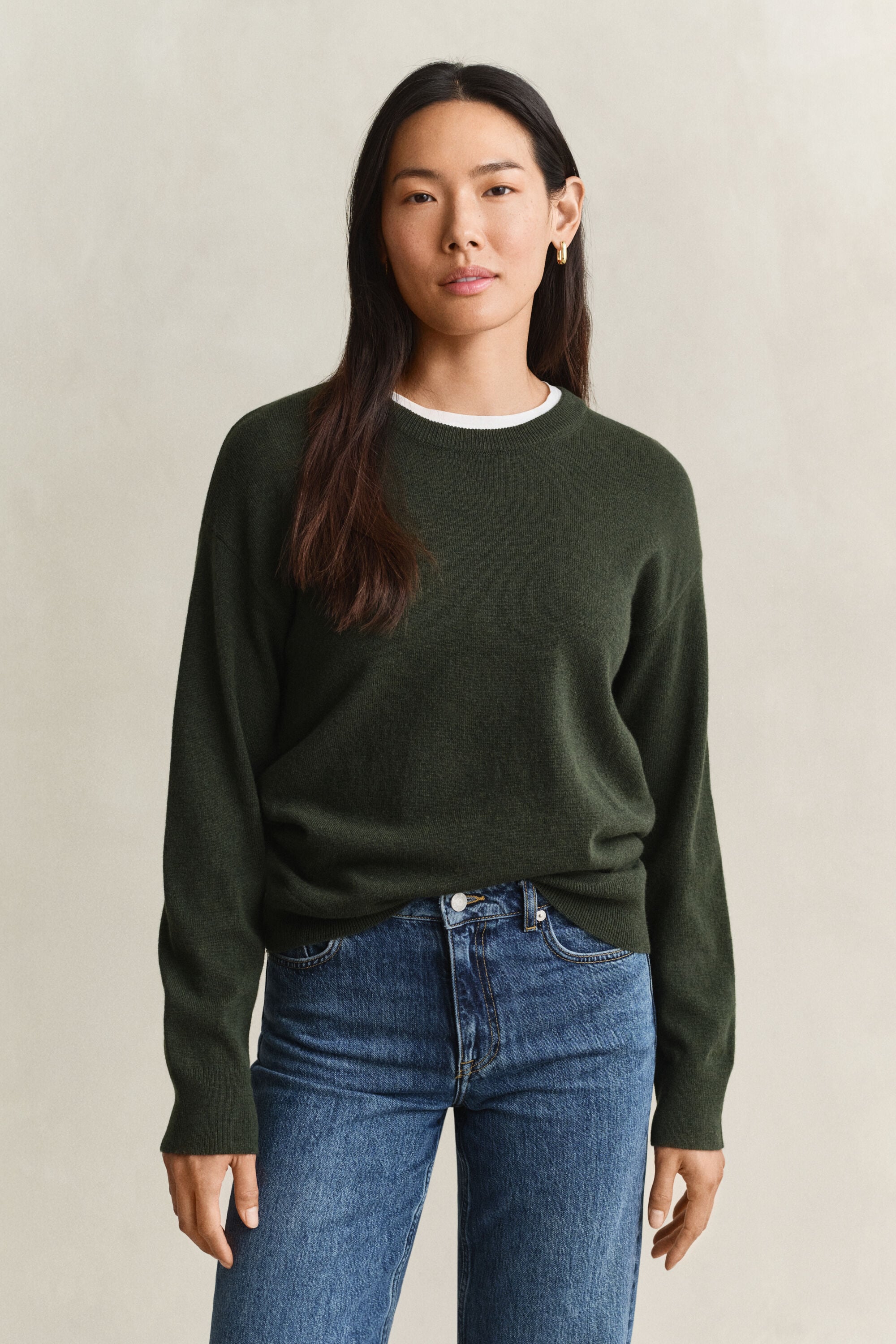 Camisola de malha com decote redondo em lã extrafina