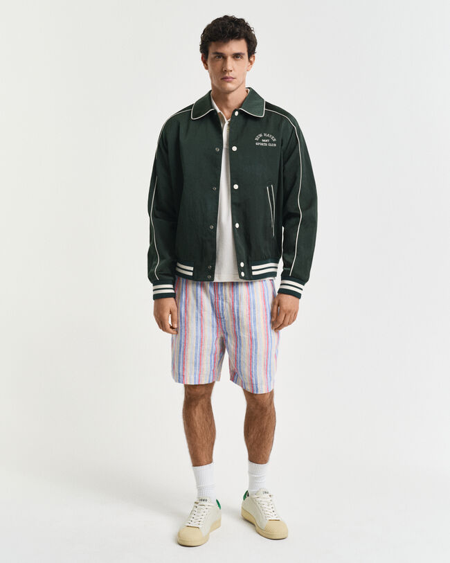 Calções de linho às riscas regular fit