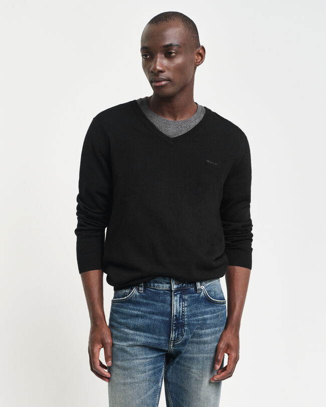 Pullover com decote em V em lã de merino extrafina