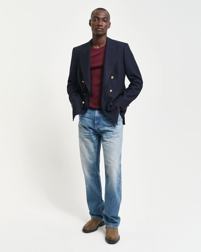 Camisola de malha com decote redondo em l&atilde; de merino extrafina