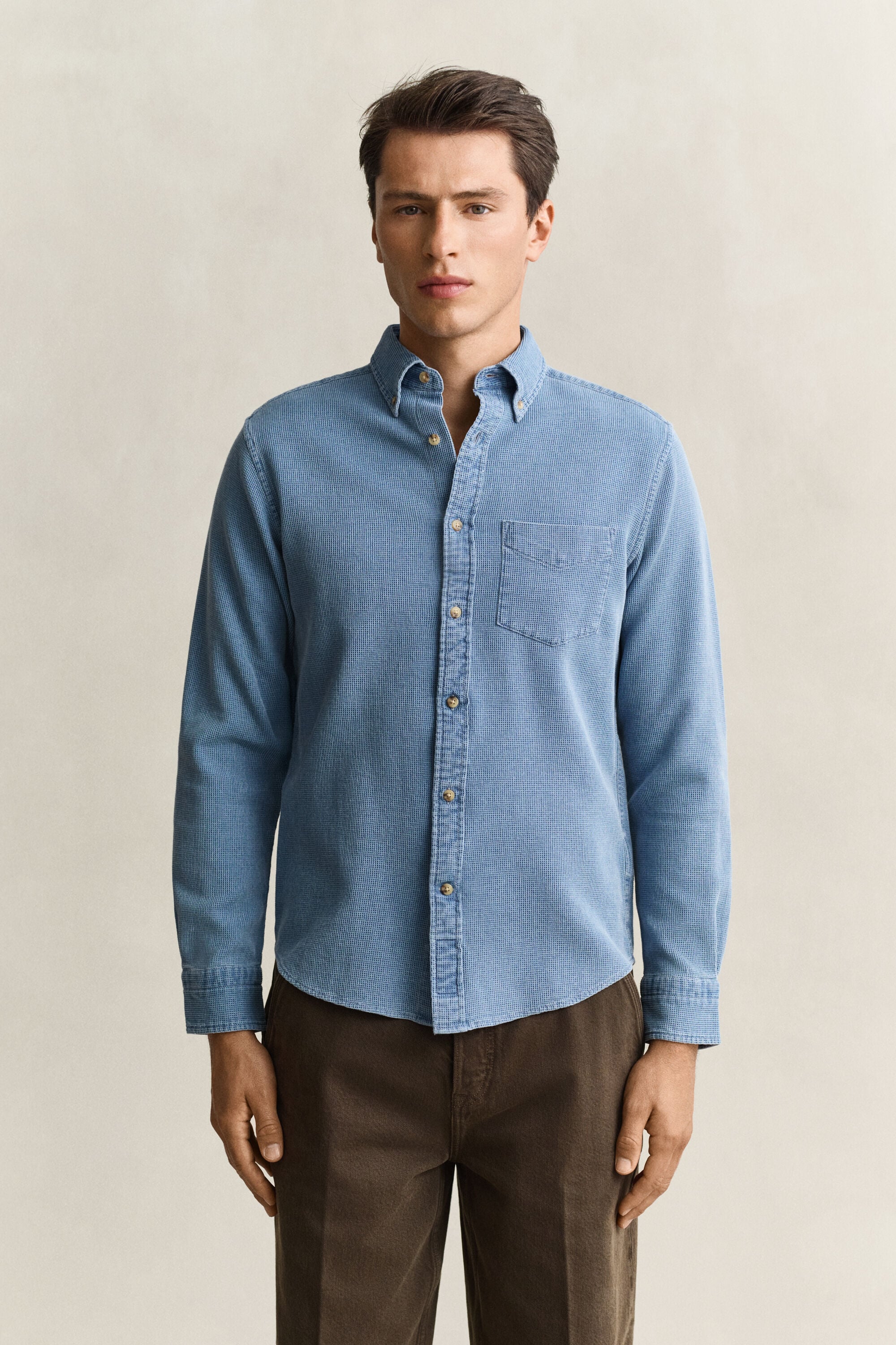 Camisa com padrão waffle índigo