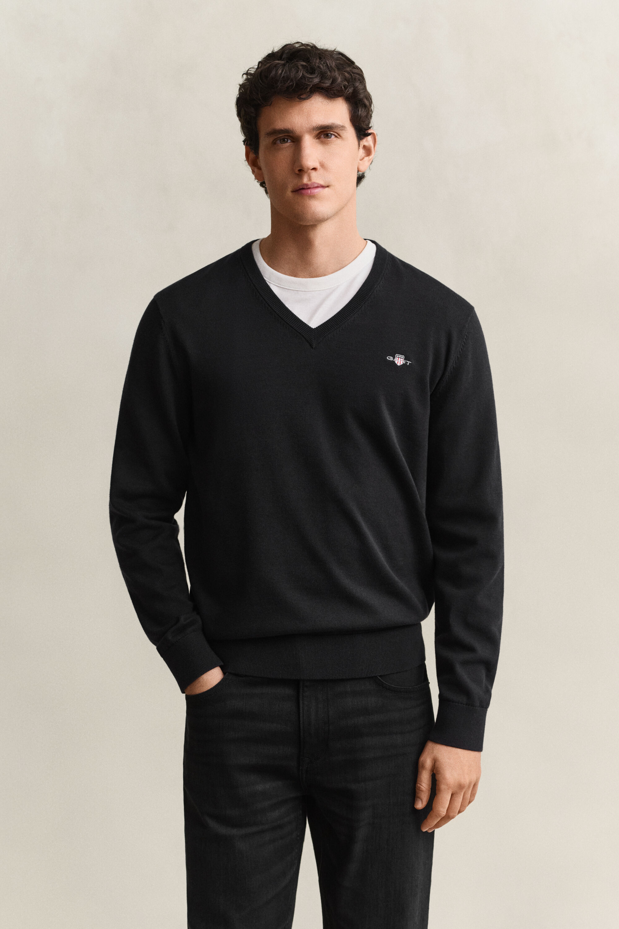 Pullover com decote em V em algodão