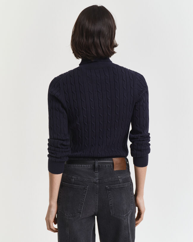 Camisola de gola alta em malha entrançada de algodão com elastano