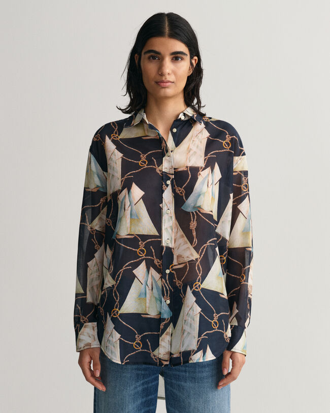 Camisa em seda e algodão com estampado Saling relaxed fit