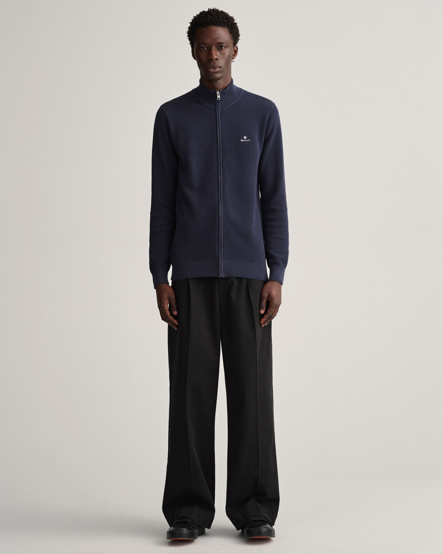 Casaco de malha com meio fecho de correr em algodão piqué