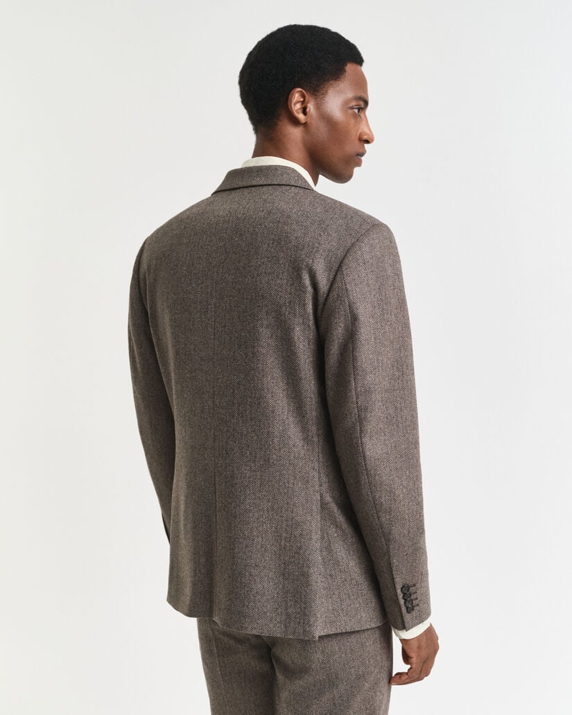 Casaco de fato em flanela com padrão espinha de peixe slim fit