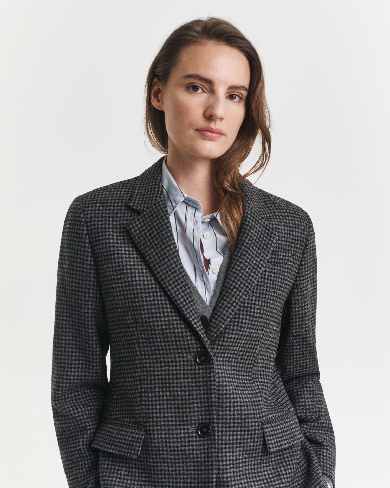 Blazer em lã com padrão Houndstooth regular fit