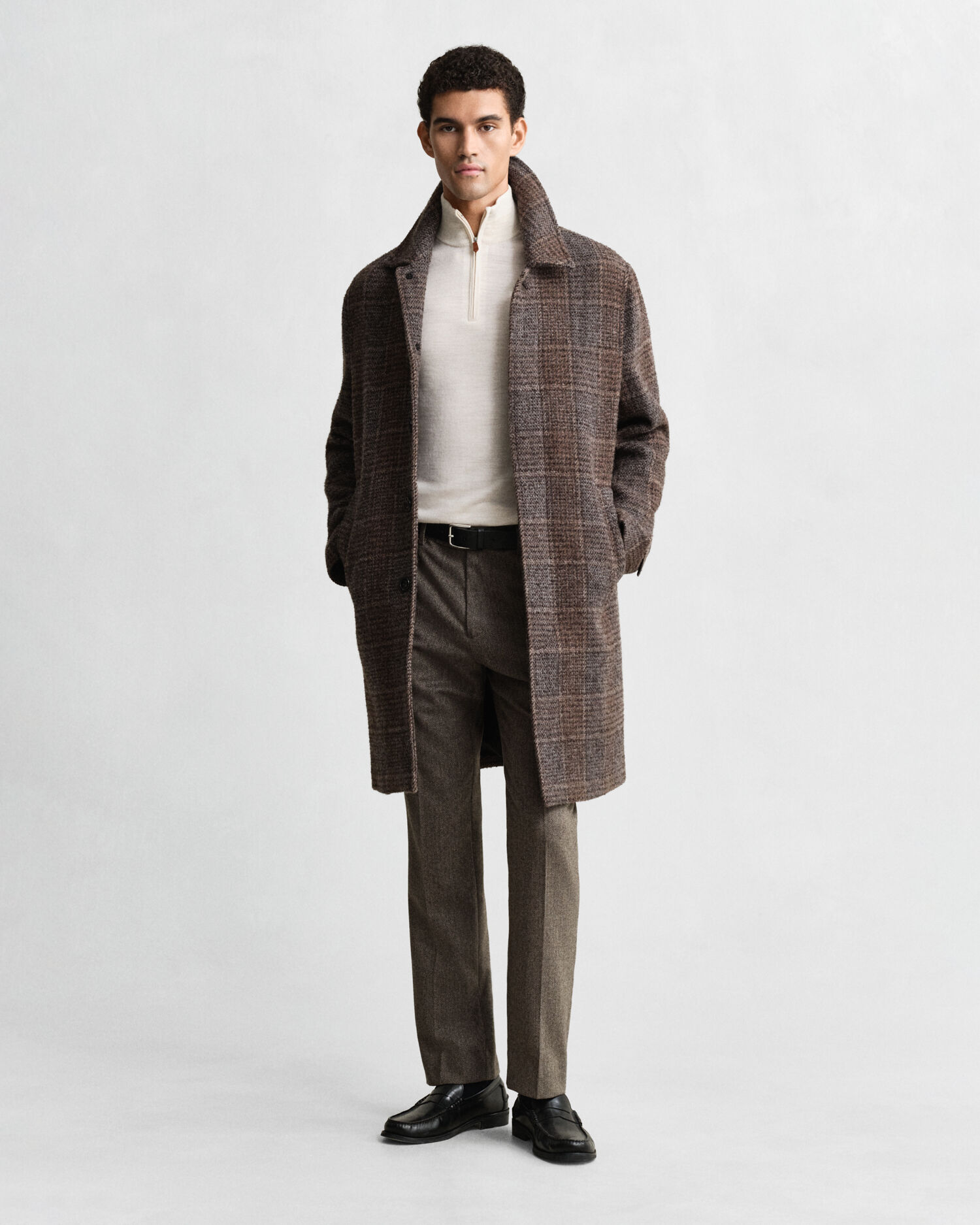 Camisola de malha com meio fecho de correr em lã de merino extrafina