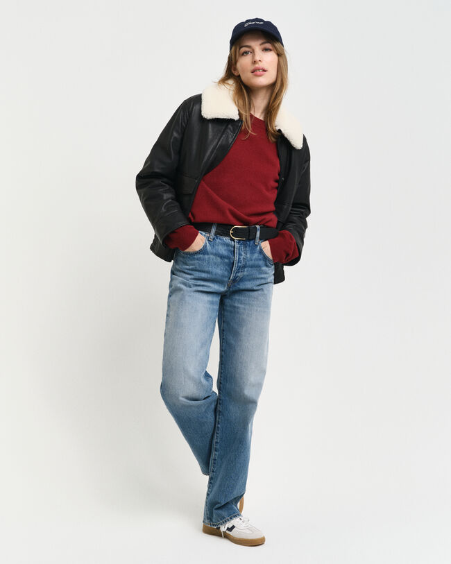 Camisola de malha com decote redondo em l&atilde; extrafina