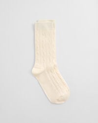 Meias em malha entrançada