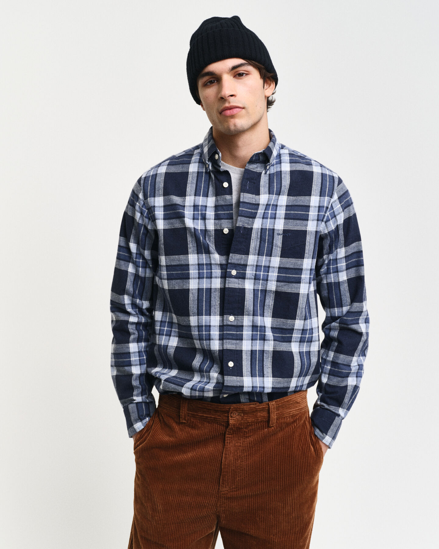 Camisa em padrão xadrez Tartan mesclado regular fit