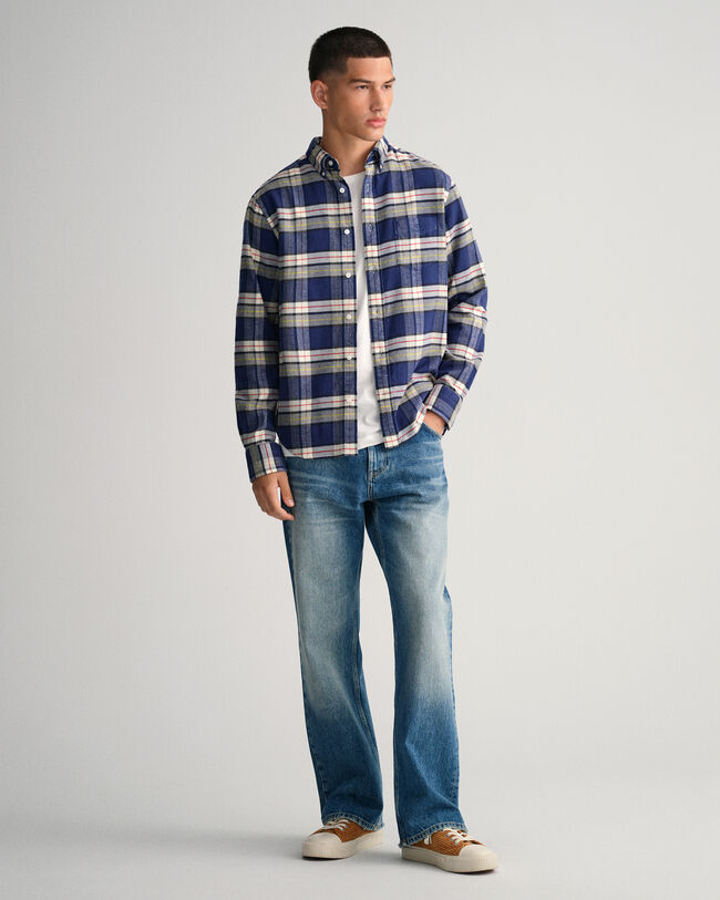 Camisa em flanela com padrão de xadrez regular fit