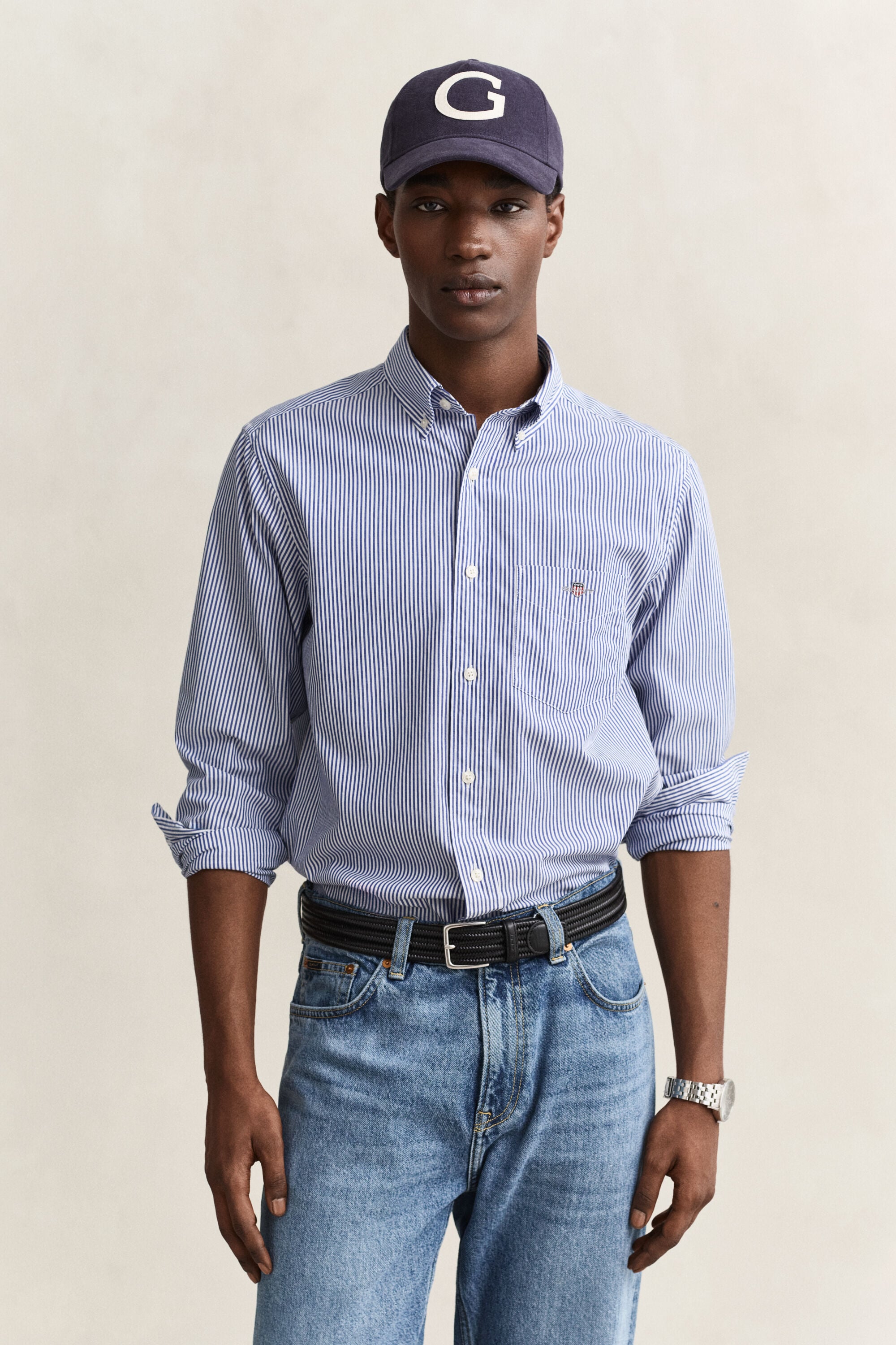 Camisa em popelina às riscas Classic regular fit