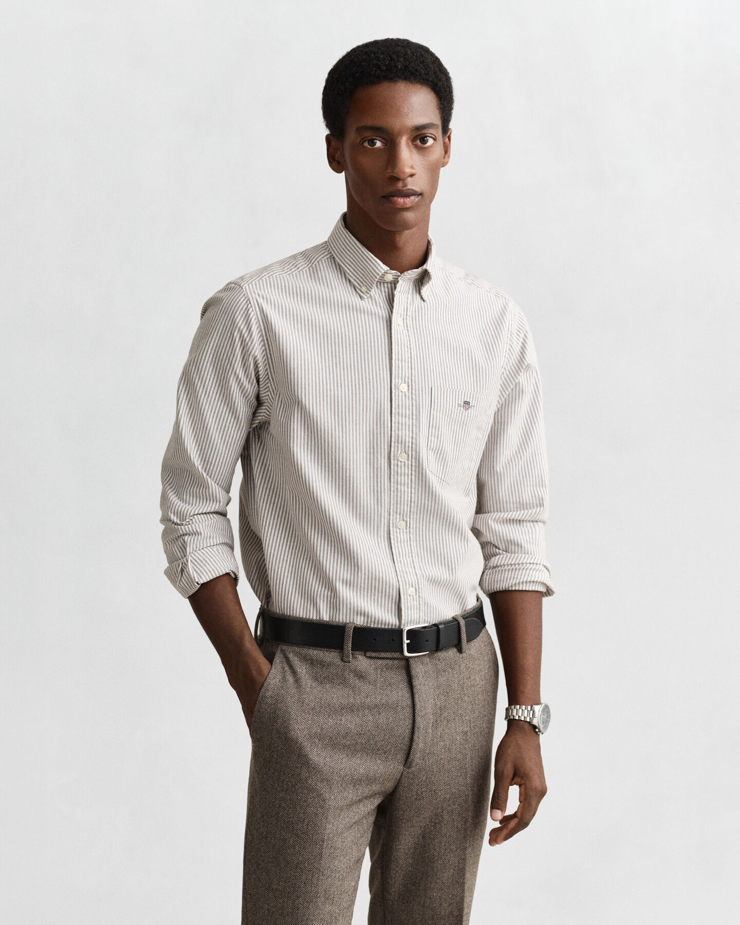 Camisa Oxford clássica com riscas finas regular fit