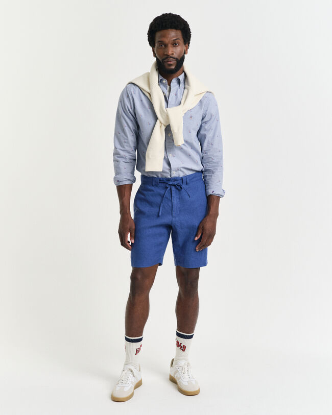 Calções com cordão de linho relaxed fit