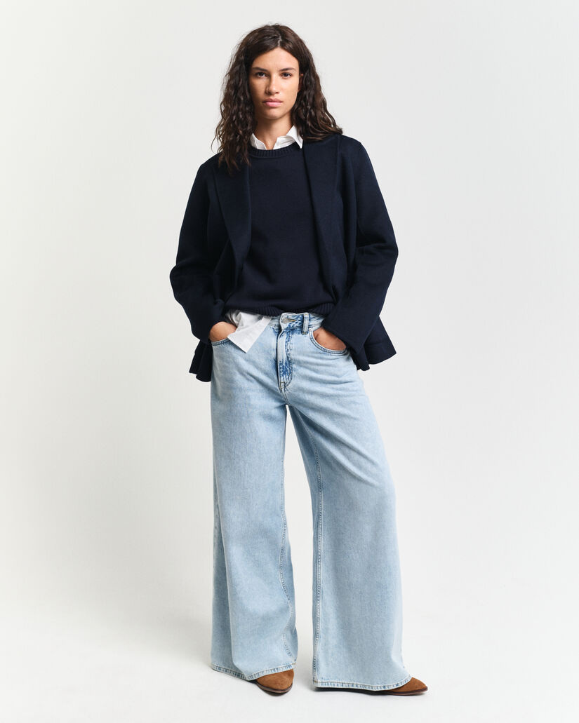 Camisola de malha com decote redondo clássica em algodão