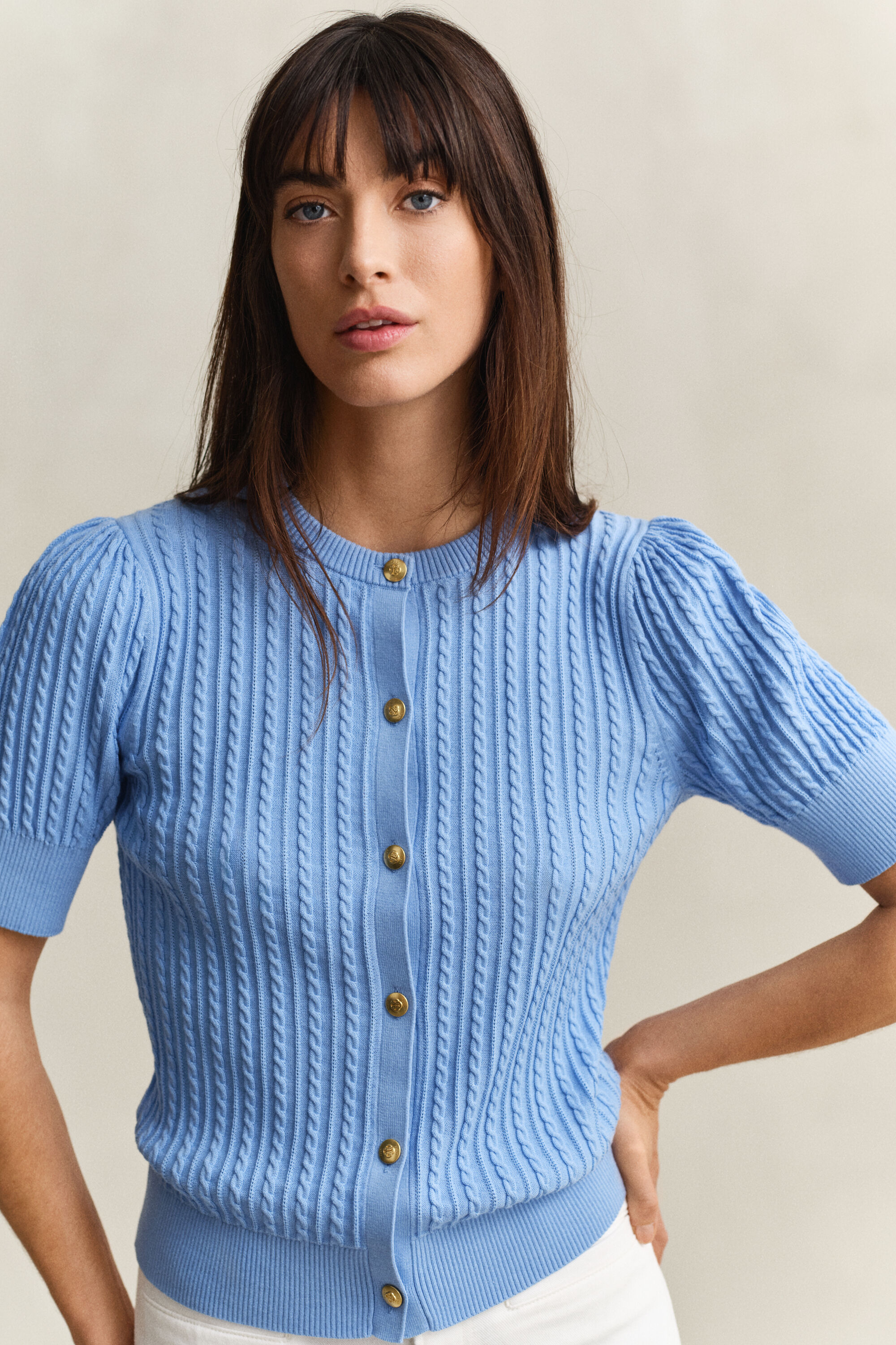 Casaco de malha entrançada em algodão