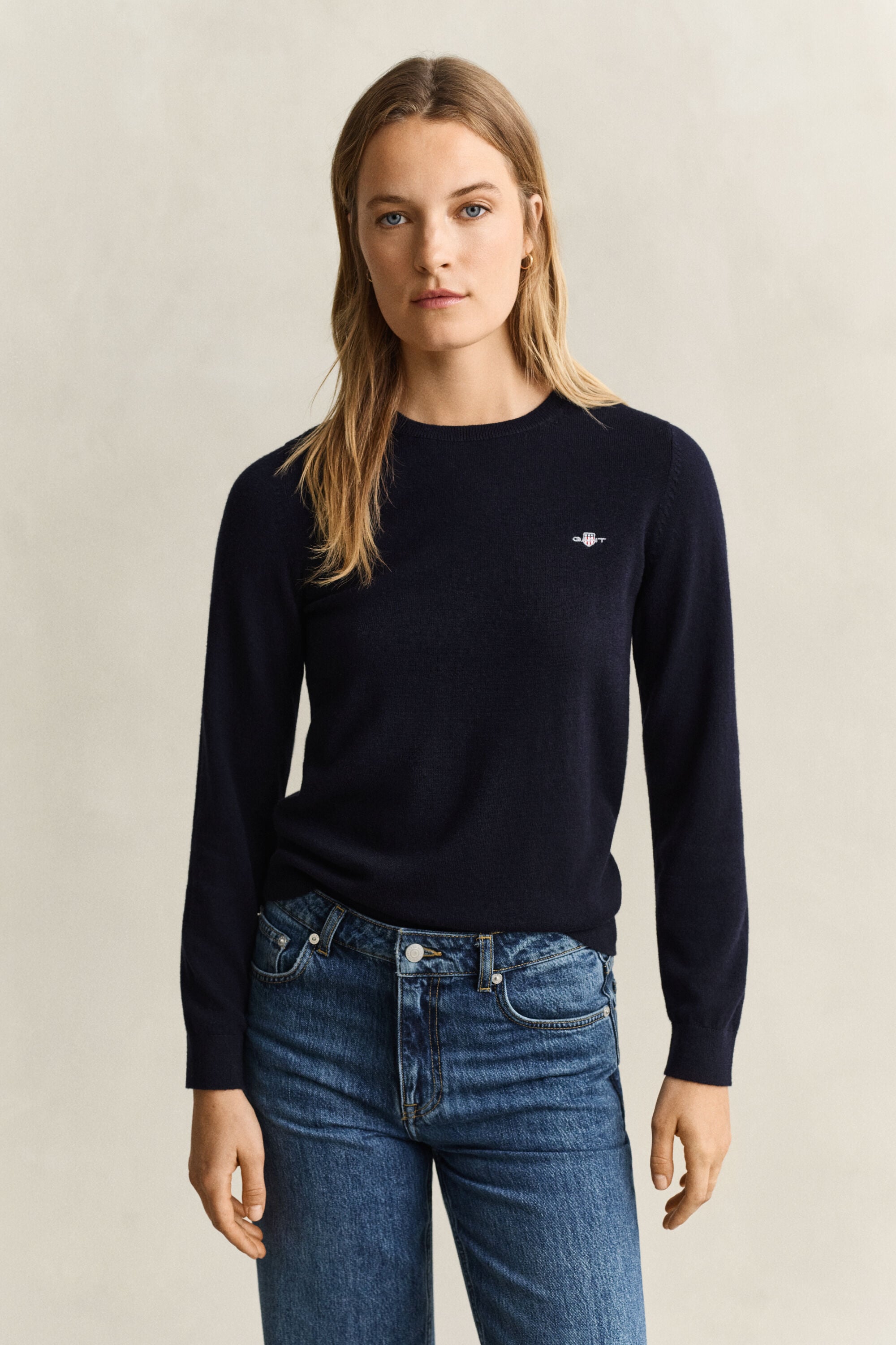 Camisola de malha com decote redondo em lã e algodão