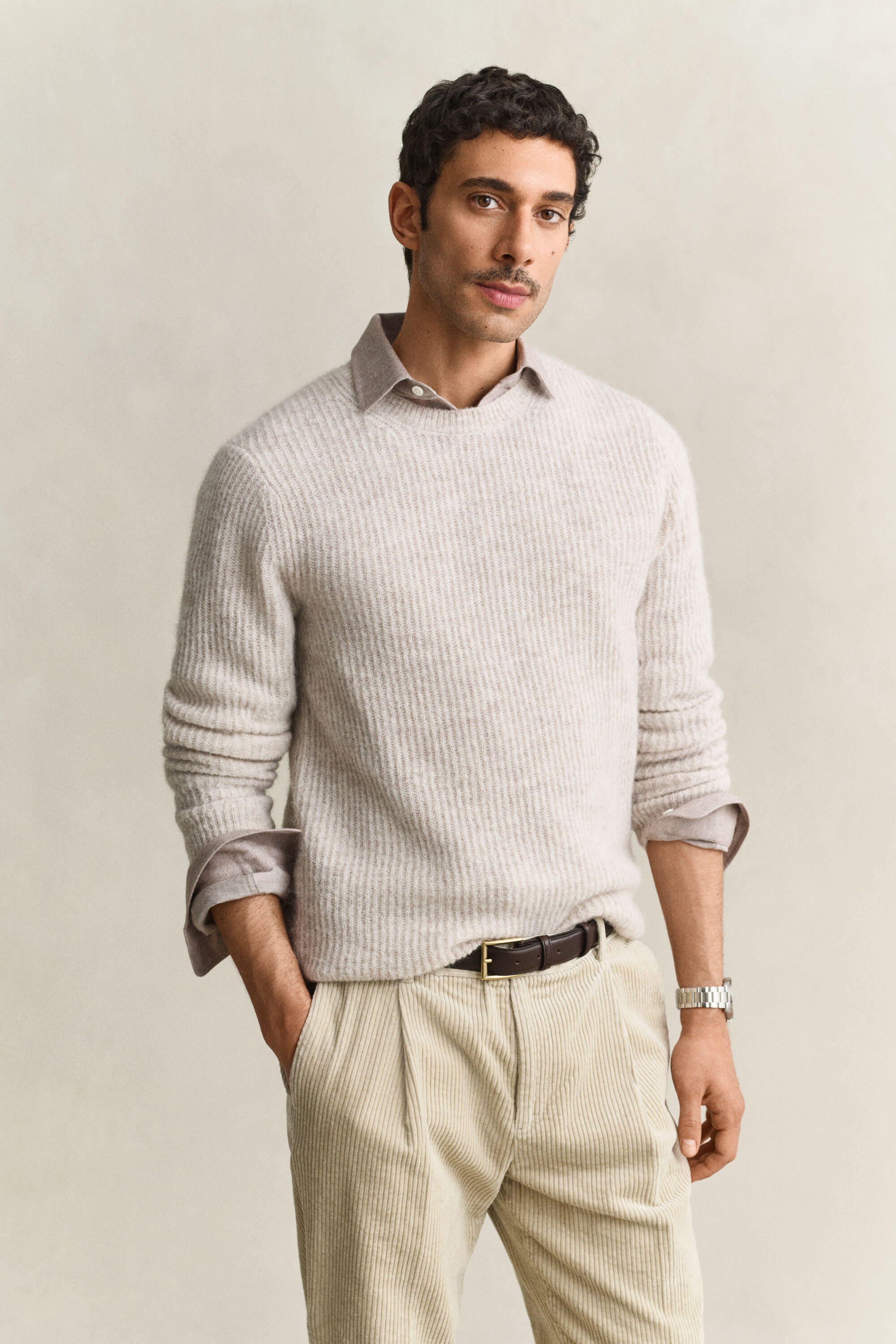 Camisola de malha com decote redondo em mistura de lã de alpaca