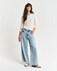 Camisola de malha com decote redondo clássica em algodão