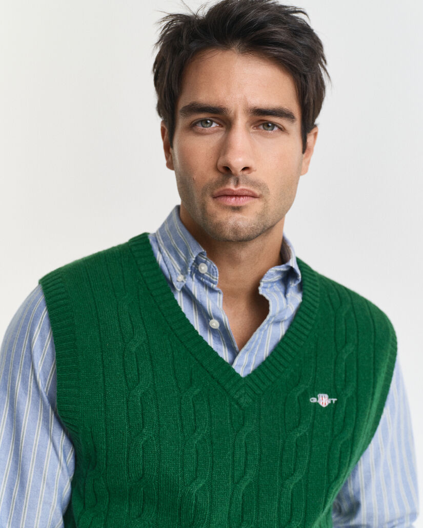 Colete em malha entrançada de lã