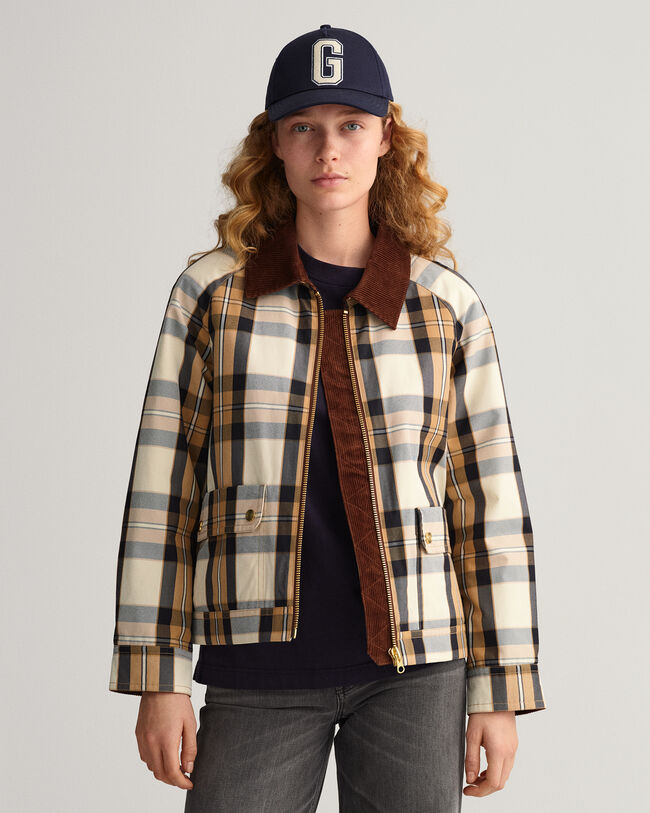 Casaco curto com padrão de xadrez