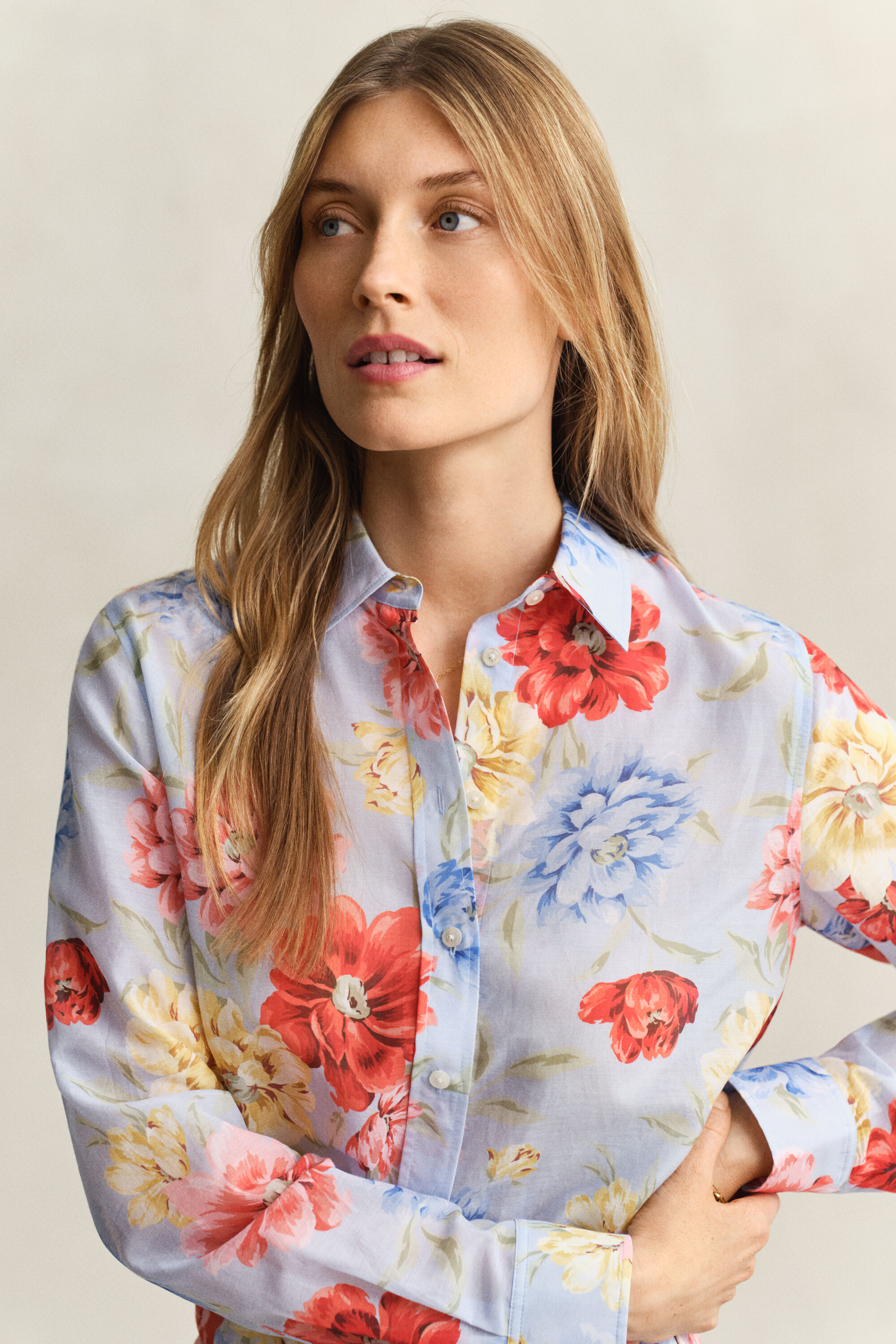 Camisa em seda e algodão floral