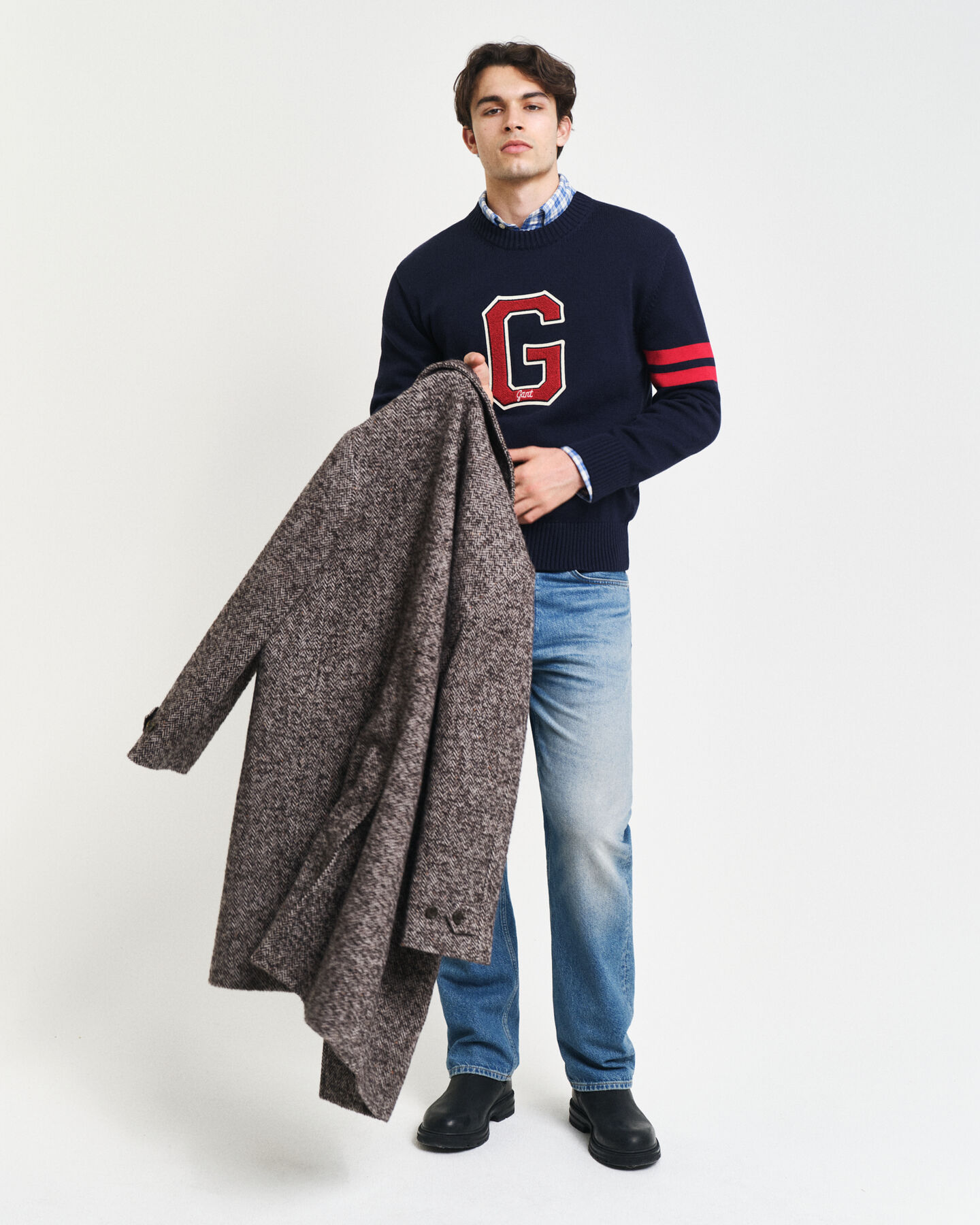 Camisola de malha com decote redondo e grafismo sazonal