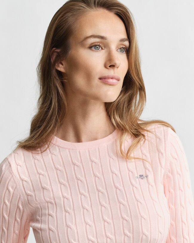 Camisola de malha entrançada com decote redondo em algodão com elastano