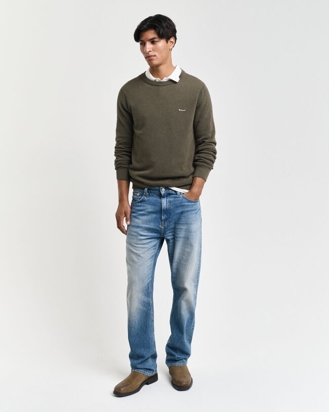 Camisola de malha com decote redondo em algod&atilde;o piqu&eacute;