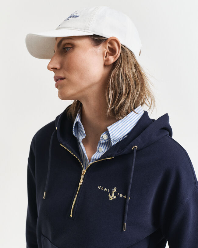 Sweatshirt com capuz e meio fecho de correr bordada Anchor