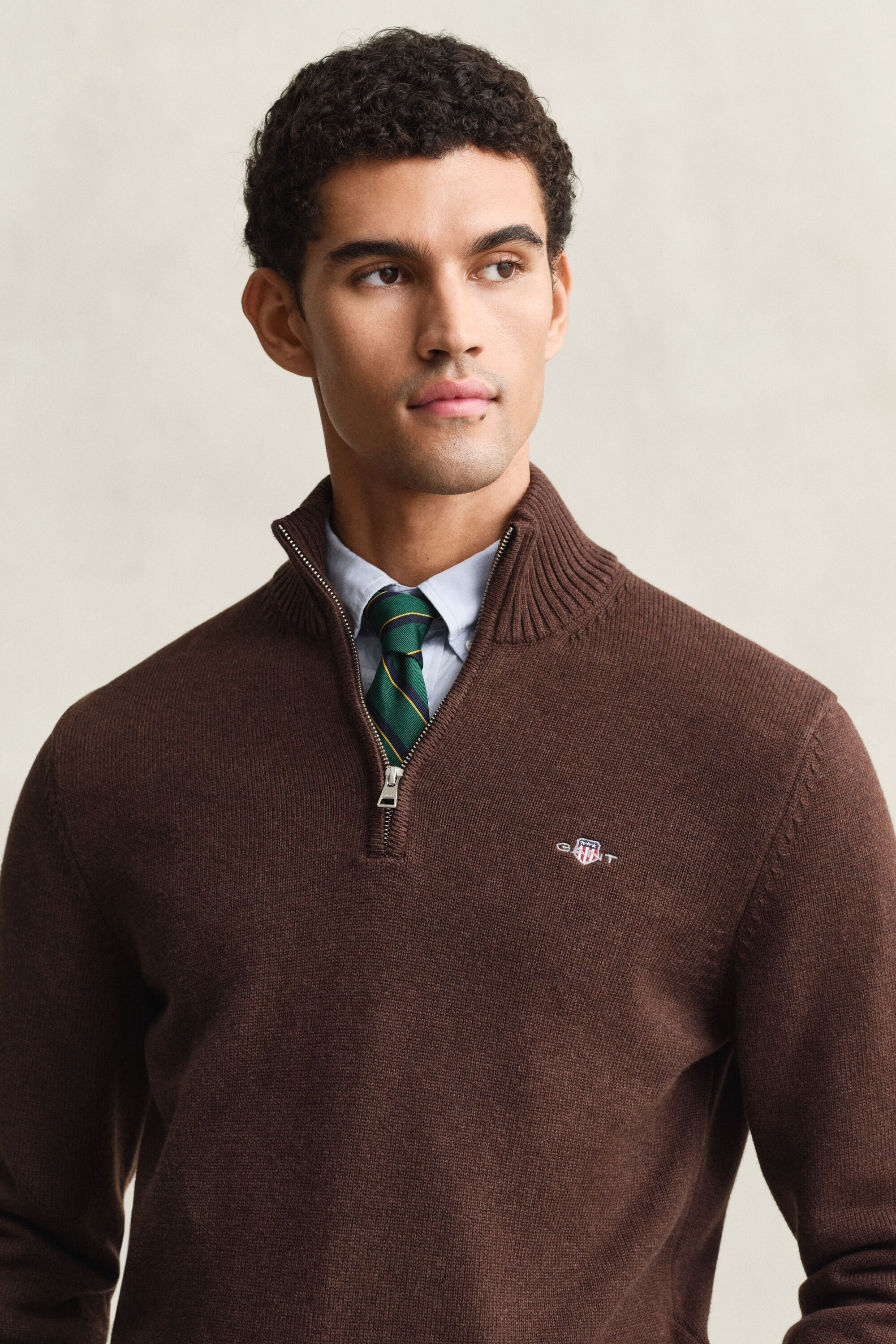 Camisola de malha em algodão com meio fecho Casual