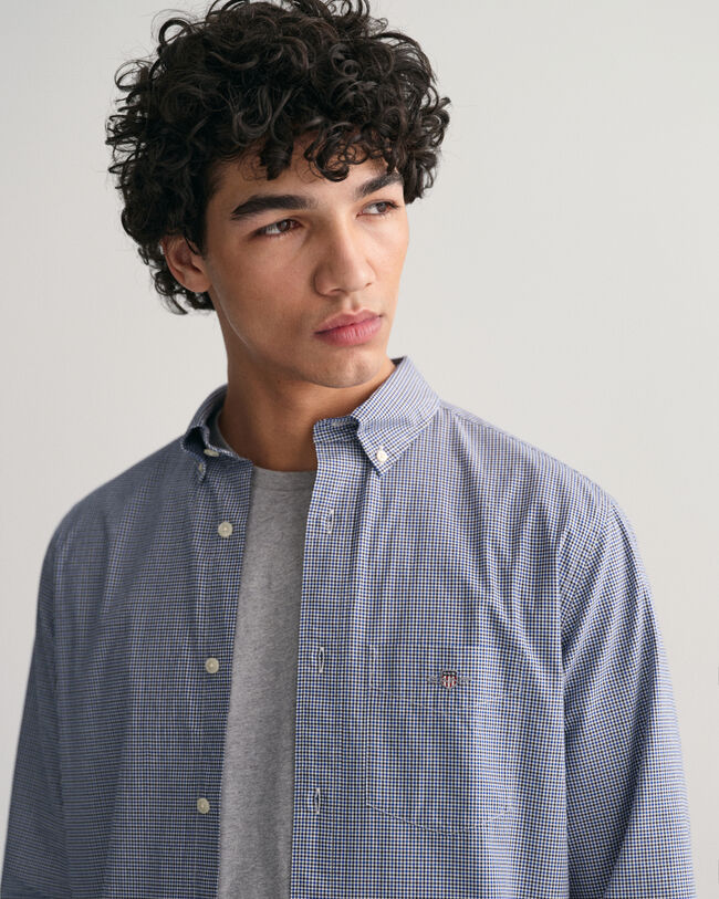 Camisa em popelina com padrão de xadrez micro regular fit