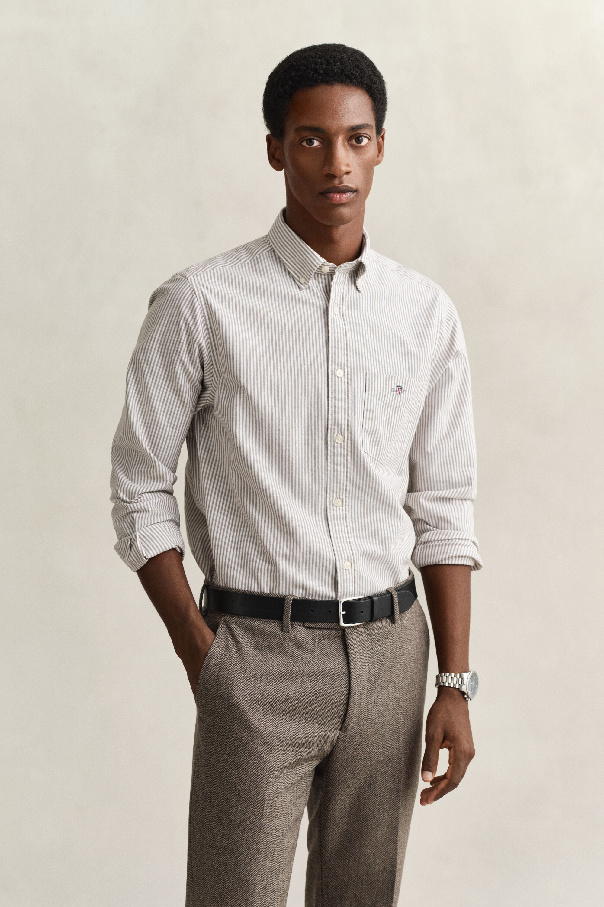 Camisa Oxford às riscas finas Classic