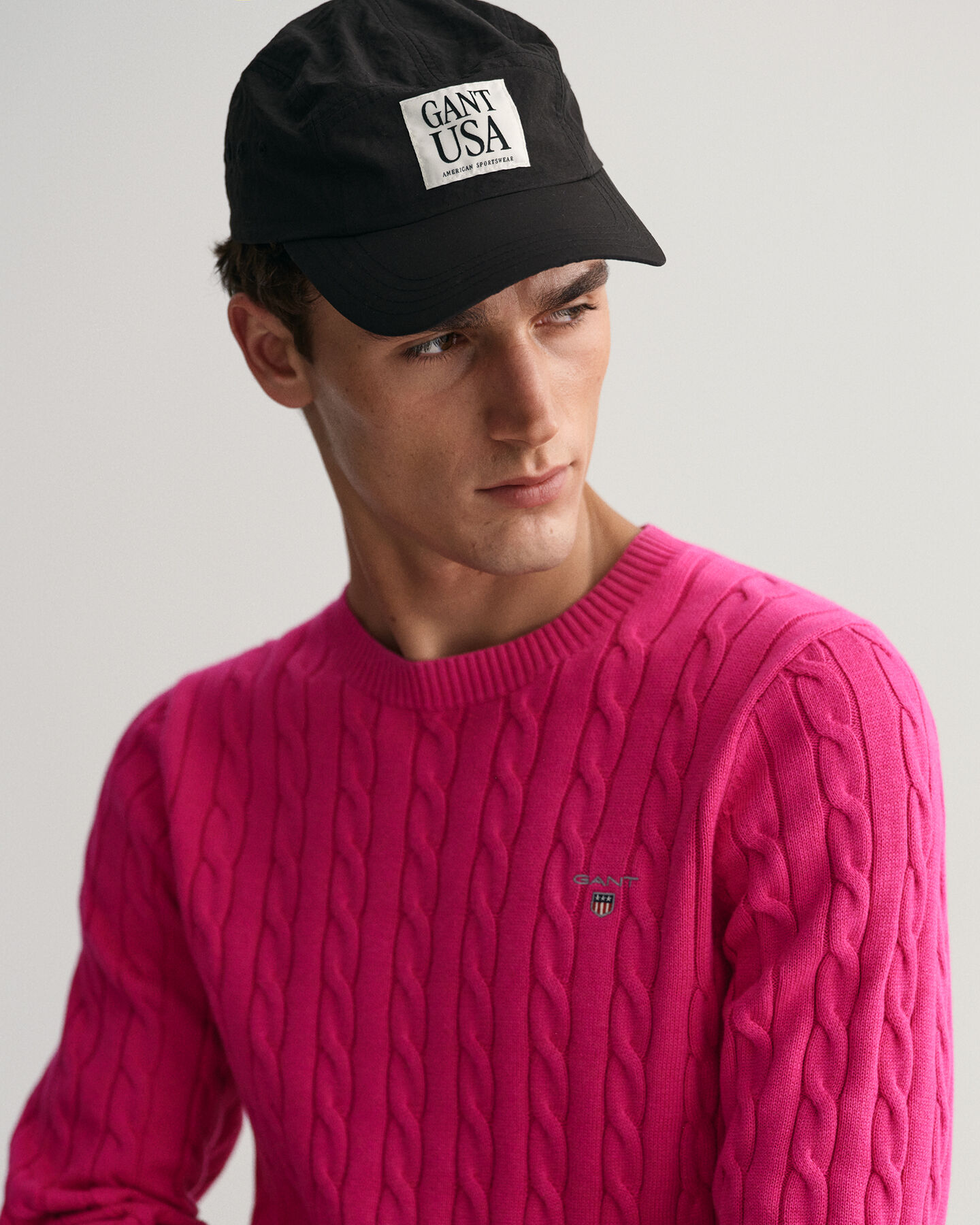 Pulover com decote redondo em malha entran&ccedil;ada de algod&atilde;o