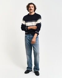 Camisola com decote redondo em l&atilde; &agrave;s riscas