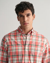 Camisa de linho e algodão com padrão de xadrez regular fit