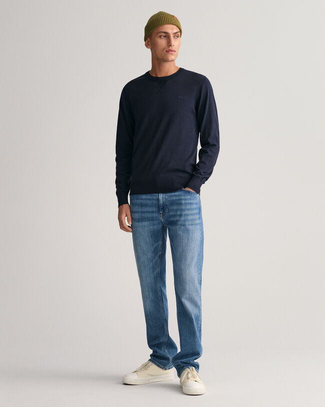 Pulover com decote redondo em algod&atilde;o fino