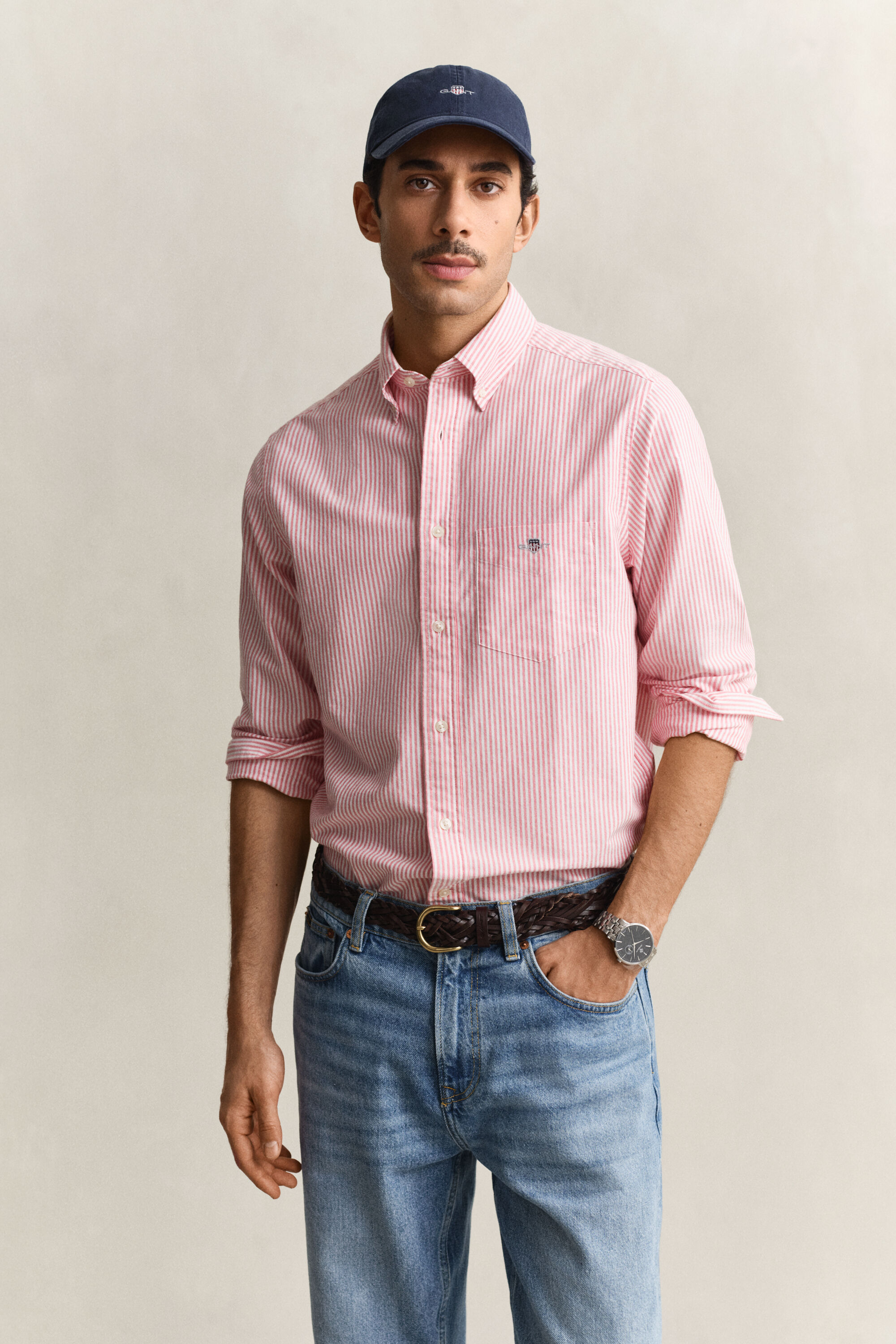 Camisa Oxford às riscas finas Classic