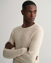 Pulover com decote redondo em linho e algod&atilde;o Textured