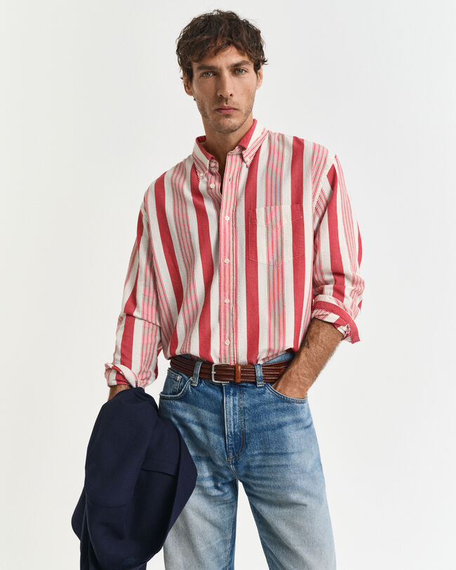 Camisa às riscas largas Seersucker relaxed fit