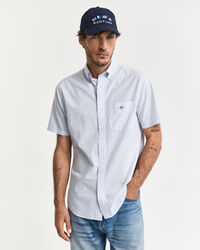 Camisa de manga curta em popelina Gingham clássica regular fit